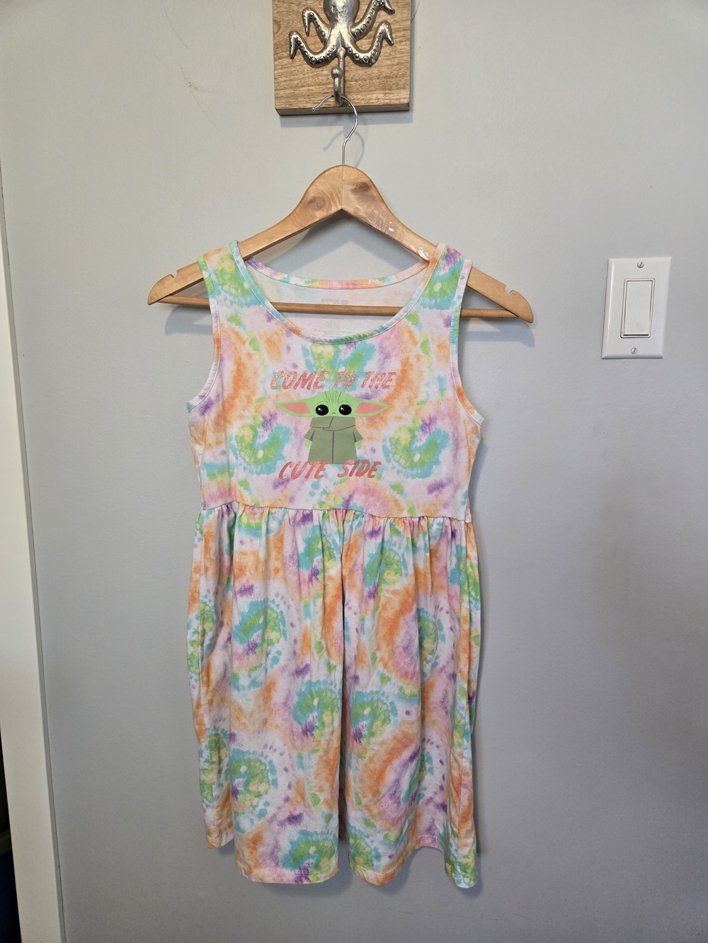 Star Wars Girls Tie-Dye Pastel Sleeveless Dress with Grogu Graphic